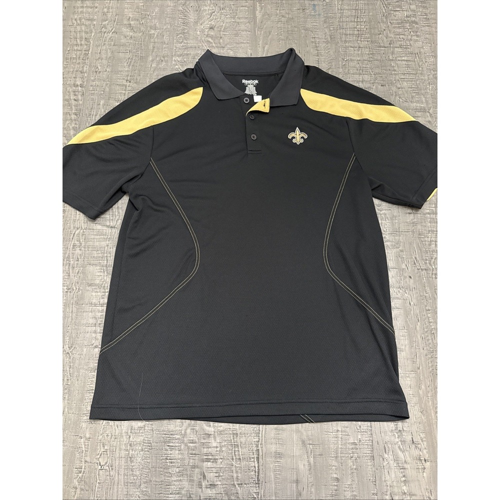 New Orleans Saints Reebok Mens L ‎ Short Sleeve Polo Shirt NFL  Black Gold